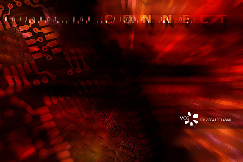 红色电路上的连接文字图片素材