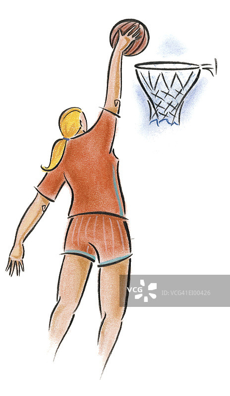 女人准备把球扣入篮网图片素材