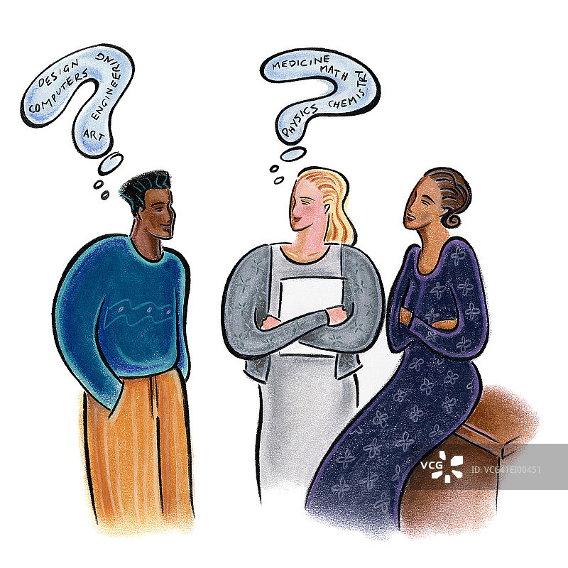 三位年轻人思考未来图片素材