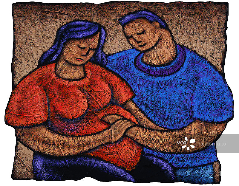 孕妇拉着丈夫的手放在自己肚子上图片素材