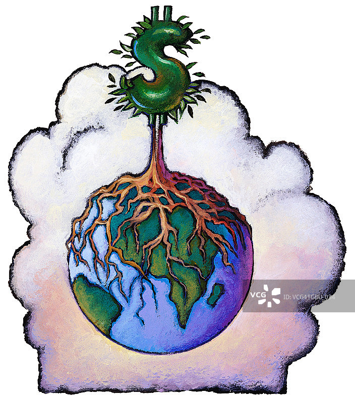 从地球生长出来的摇钱树图片素材