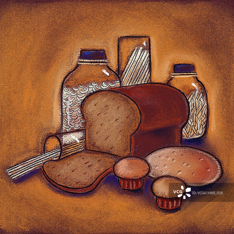 面包、松饼和意大利面什锦图片素材