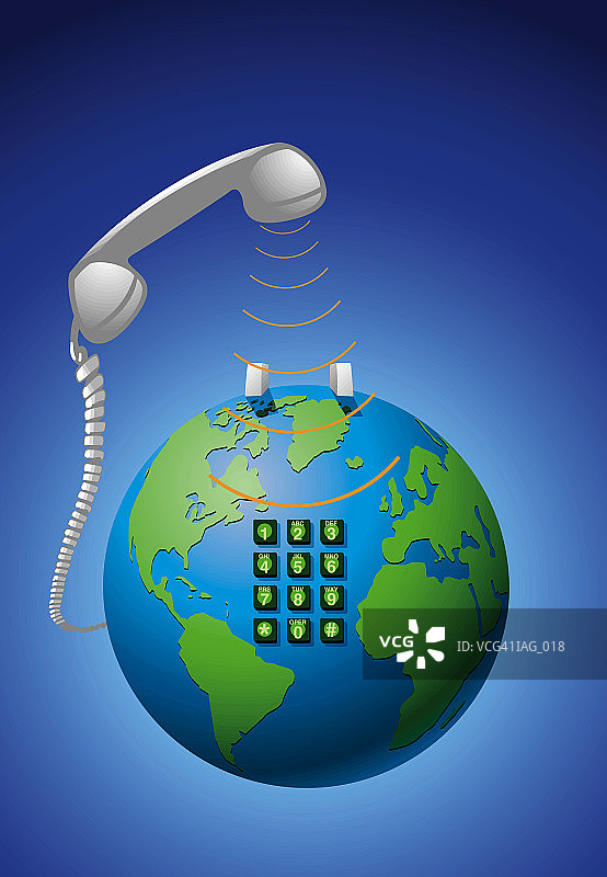 地球形状带听筒的按键电话图片素材