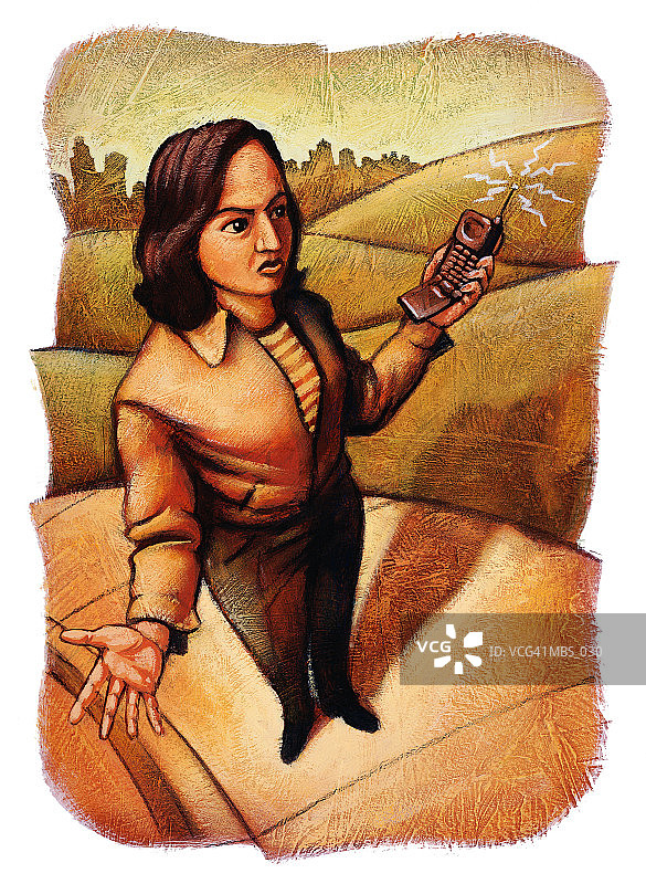 手持故障手机、表情愤怒的女人图片素材