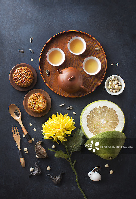 传统中秋节月饼下午茶图片素材