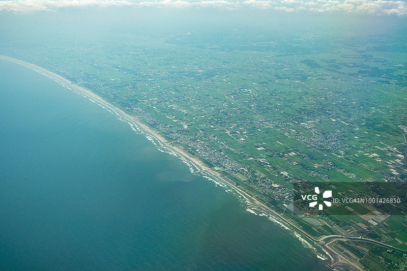 日本千叶县九十九里海滩和匝瑳市航拍日景图片素材