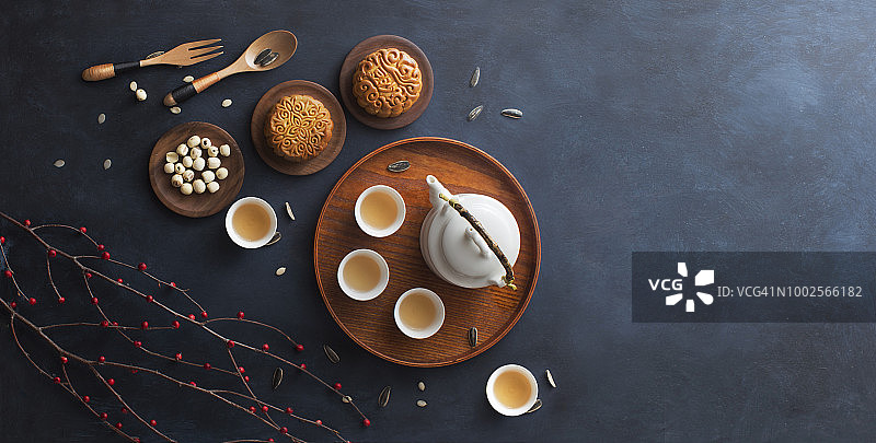 传统中秋节月饼下午茶图片素材