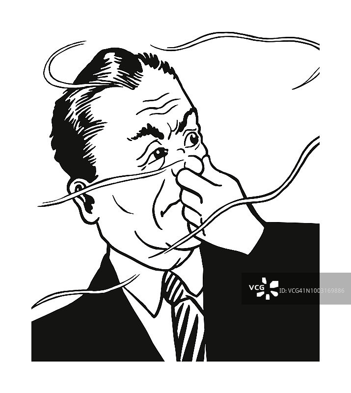 男人因闻到异味而捏鼻子图片素材