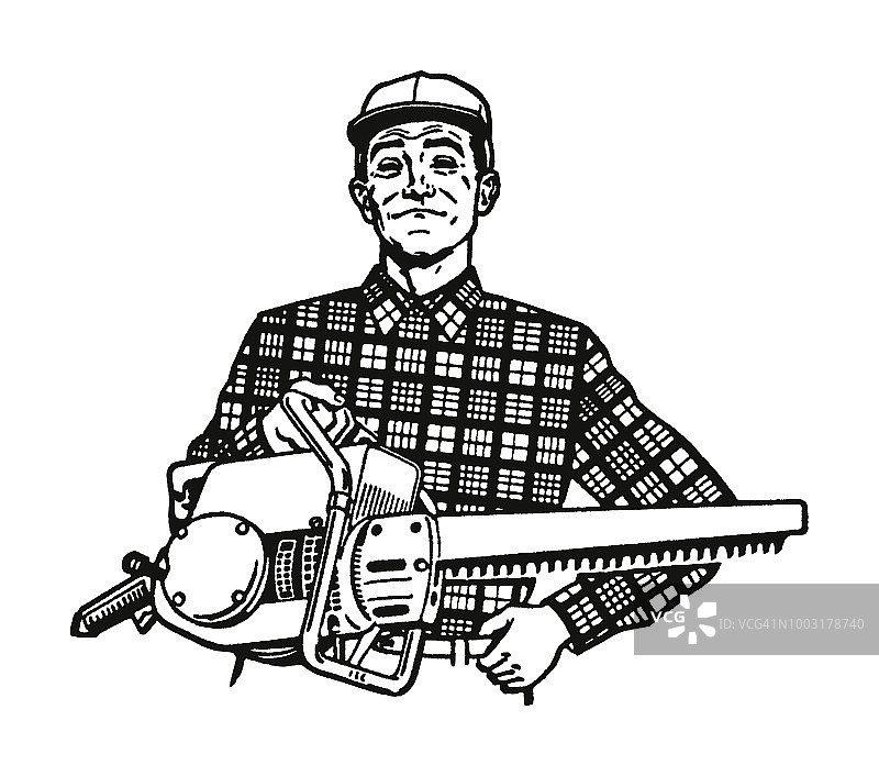 男人手持油锯图片素材