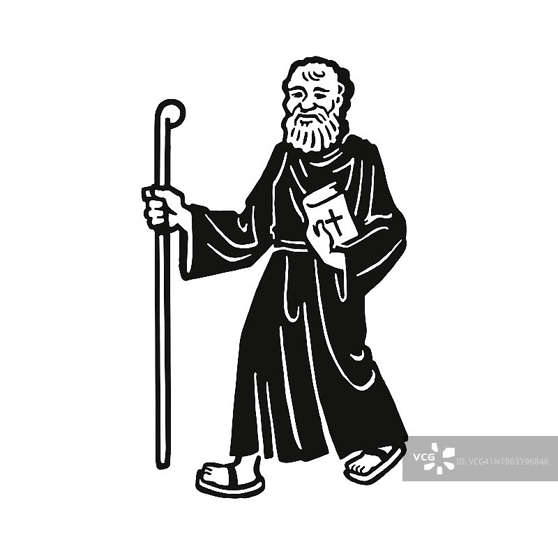 僧侣拄着拐杖行走图片素材