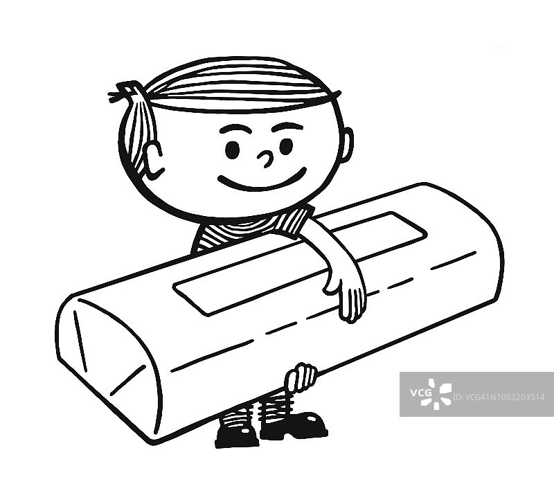 男孩拿着巨大的糖果棒图片素材