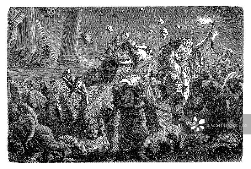 公元79年庞贝城的陷落：维苏威火山爆发，古罗马城市庞贝图片素材