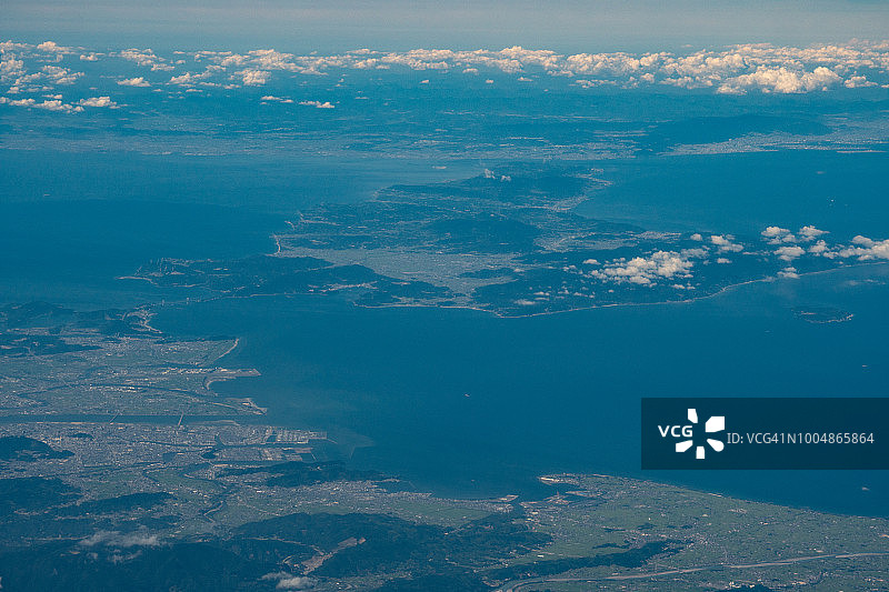 日本德岛县濑户内海、淡路岛、德岛市飞机航拍日景图片素材