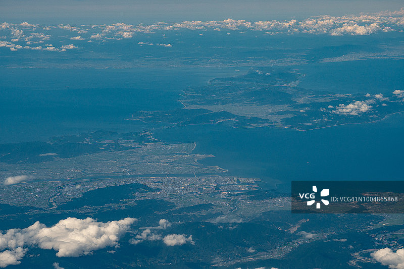 日本德岛县濑户内海、淡路岛、德岛市飞机航拍日景图片素材