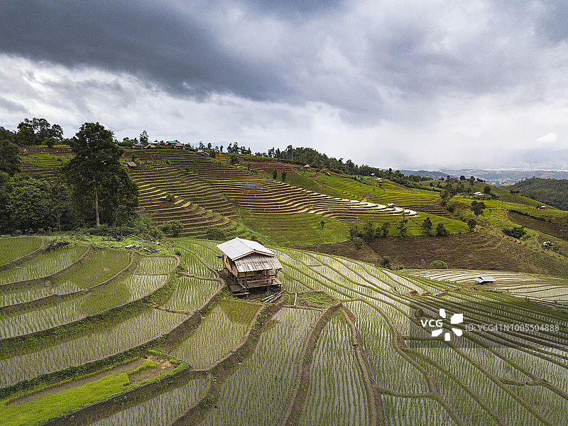 泰国清迈府雨季班帕邦比昂梯田鸟瞰图片素材
