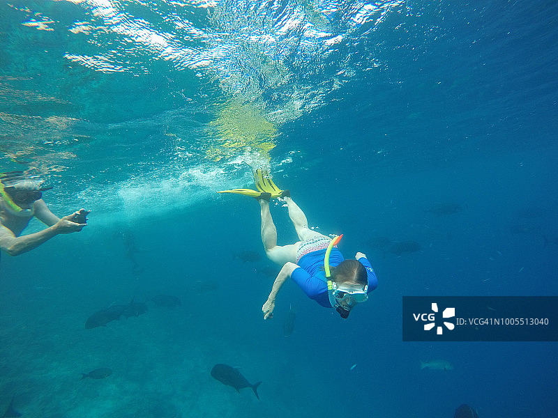 在清澈的热带水域浮潜图片素材