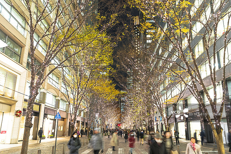 圣诞季丸之内仲通的照明树木图片素材