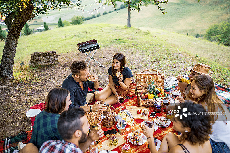 朋友们一起野餐和烧烤图片素材