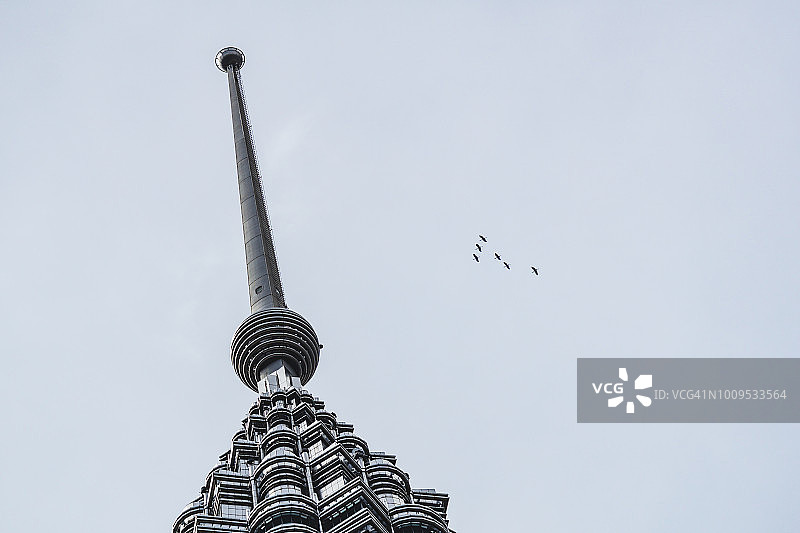 鸟群飞过吉隆坡双子塔图片素材