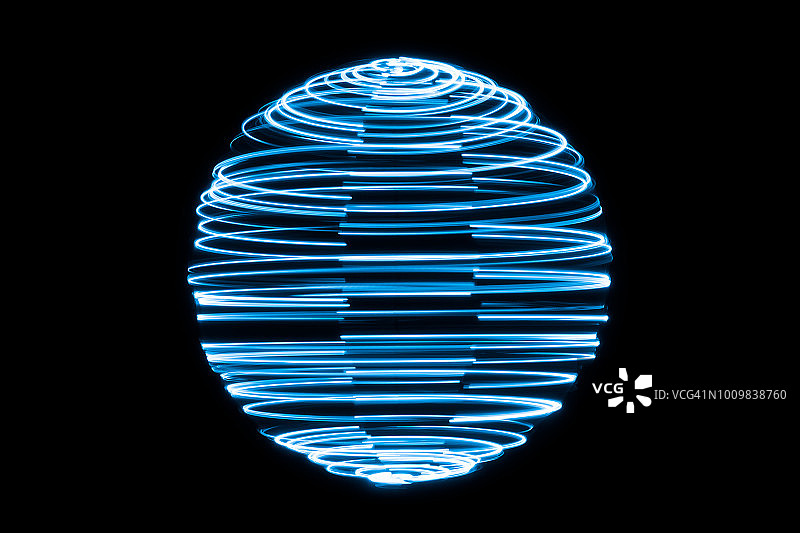 旋转的蓝色光迹球图片素材