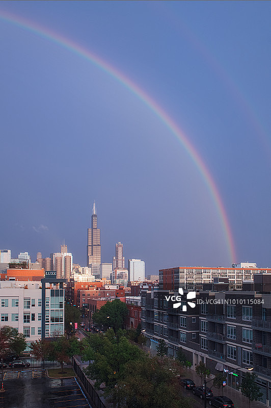 彩虹下的伊利诺伊州芝加哥天际线图片素材