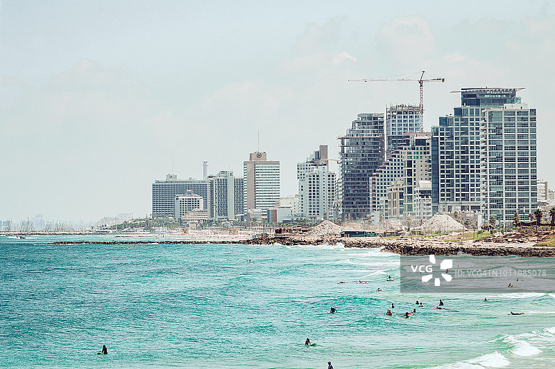 特拉维夫海滩和海岸线豪华酒店景色图片素材