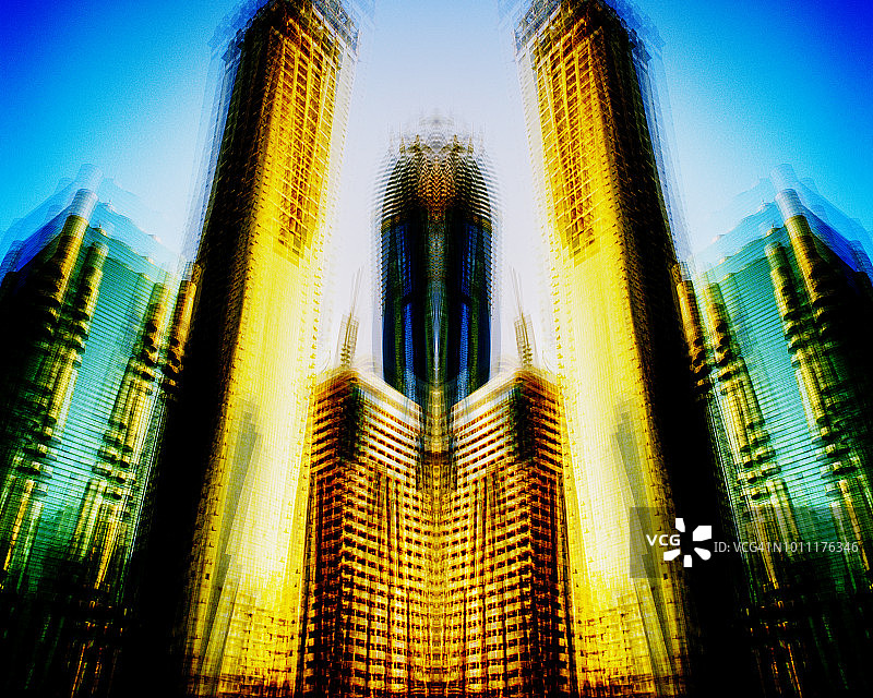 城市摩天大楼多重曝光抽象背景图片素材