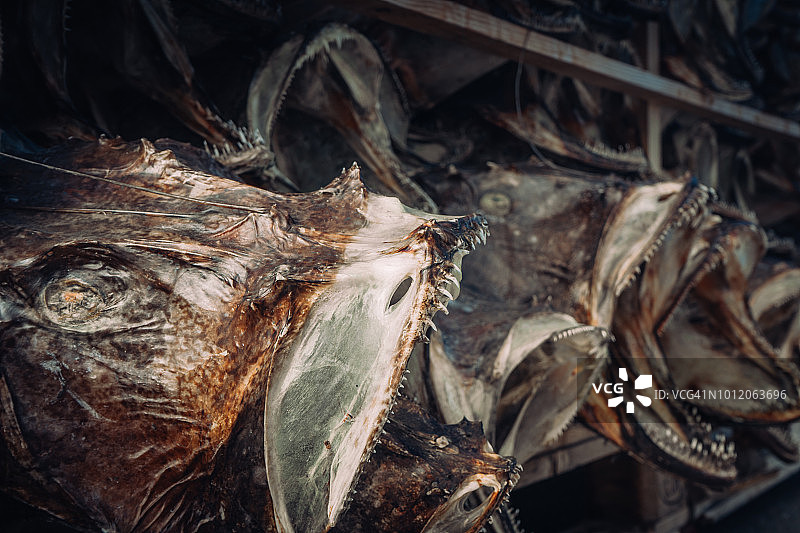 在挪威罗弗敦群岛雷讷附近小村庄出售的鱼干图片素材