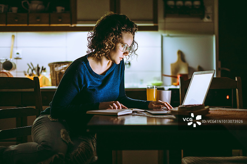 在家里用笔记本电脑工作的女人图片素材
