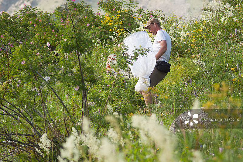 拿着捕蝶网的男人图片素材
