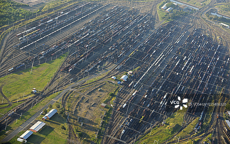 货运列车站的编组站：德班编组站鸟瞰图片素材