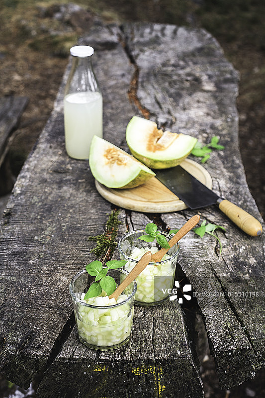 在森林里制作甜瓜汁图片素材