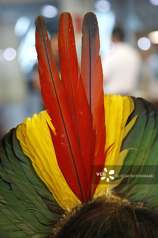 巴西帕拉州卡雅波族土著的头饰图片素材