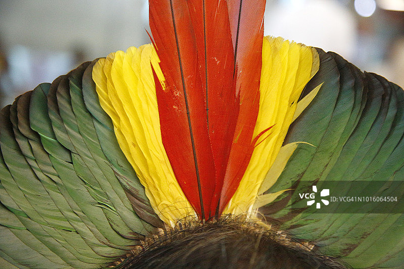 巴西帕拉州卡雅波族土著的头饰图片素材