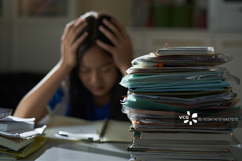 亚洲女孩认真学习图片素材
