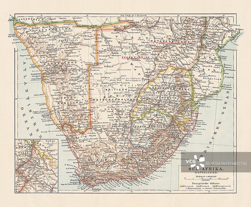 1897年出版的南非和纳米比亚地形图（石版印刷）图片素材