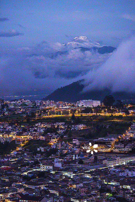 厄瓜多尔基多黄昏景色与卡扬贝火山图片素材