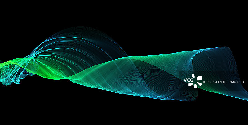 黑色背景上的彩色抽象绿色和蓝色漩涡图片素材