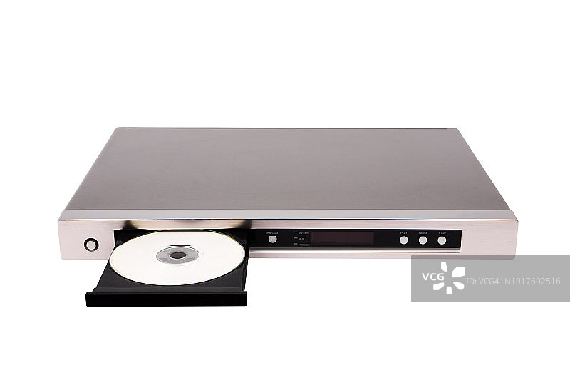 带有打开的光盘托盘的DVD播放器，隔离在白色背景上图片素材