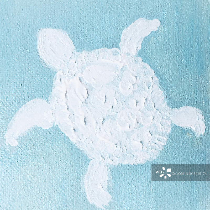 柔和的蓝白色调海龟绘画图片素材