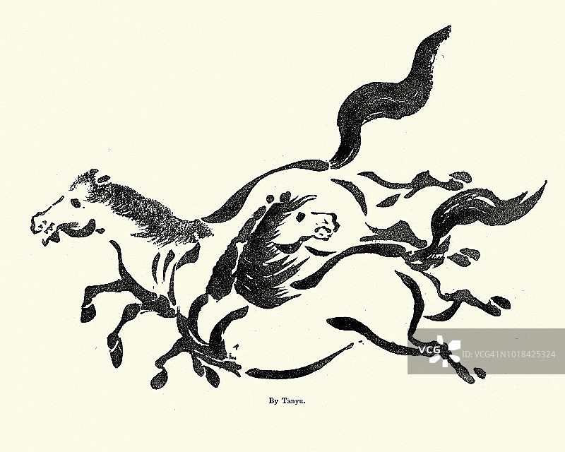 日式艺术奔马素描图片素材