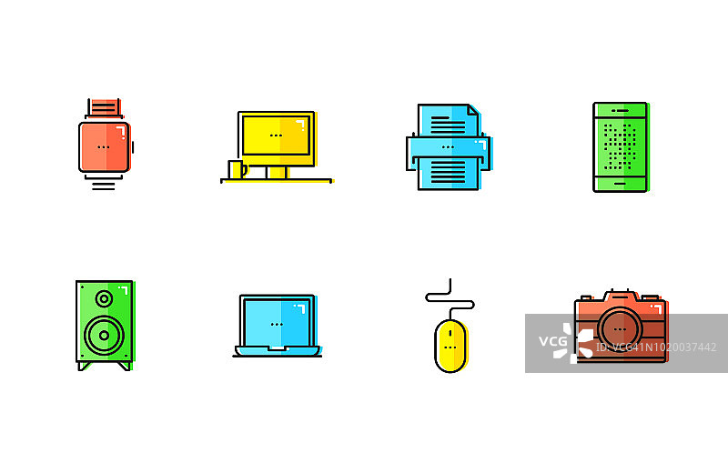 电子设备彩色线性图标合集图片素材