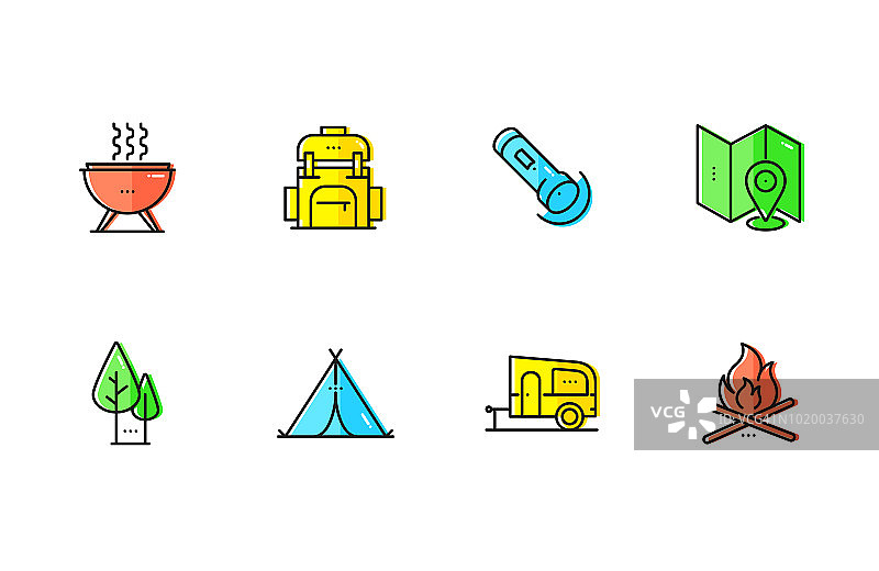 户外娱乐-彩色线条图标集图片素材