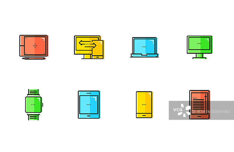 电脑与科技彩色线性图标图片素材