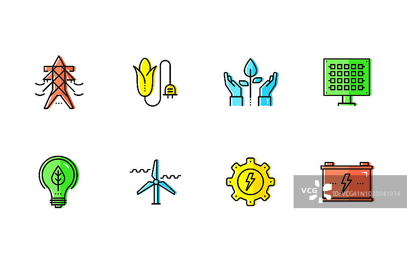 能源与生态彩色线条图标集图片素材