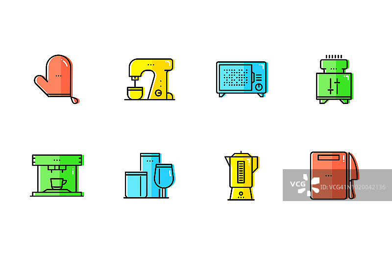 厨房用具 - 彩色线性图标集图片素材