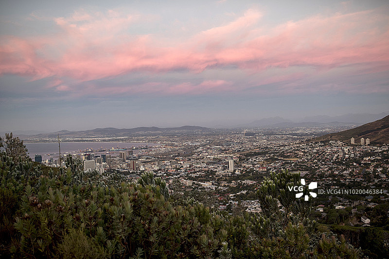 暮色下的开普敦城市景观，从信号山远眺图片素材
