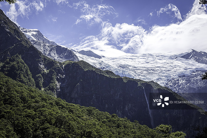 瓦纳卡，新西兰南岛罗布罗伊冰川徒步全景图片素材