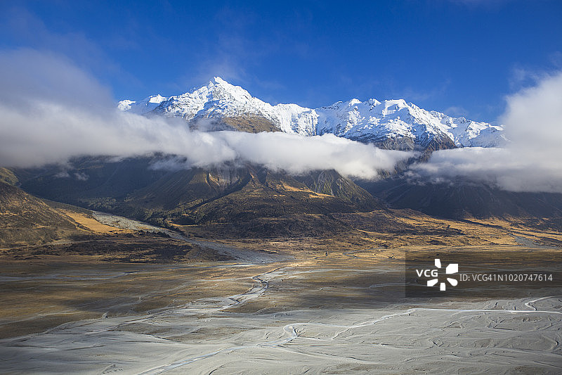乘直升机前往库克山国家公园的雪山之巅图片素材
