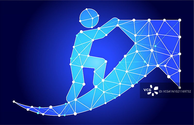 指向蓝色三角形节点的箭头矢量图案图片素材